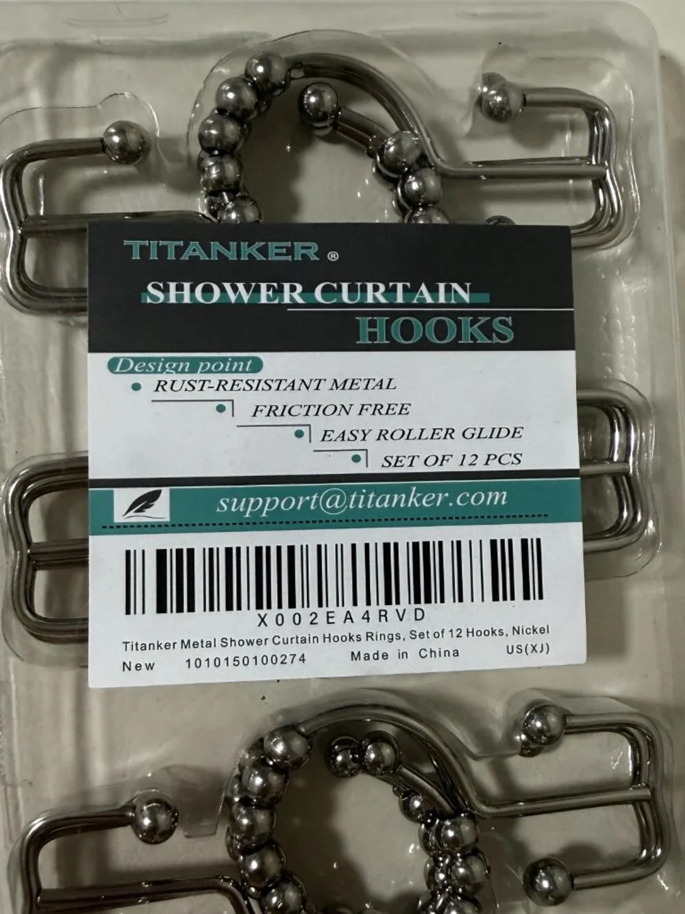 Titanker Shower Curtain Hooks Rings Rust Resistant Metal Double Glide